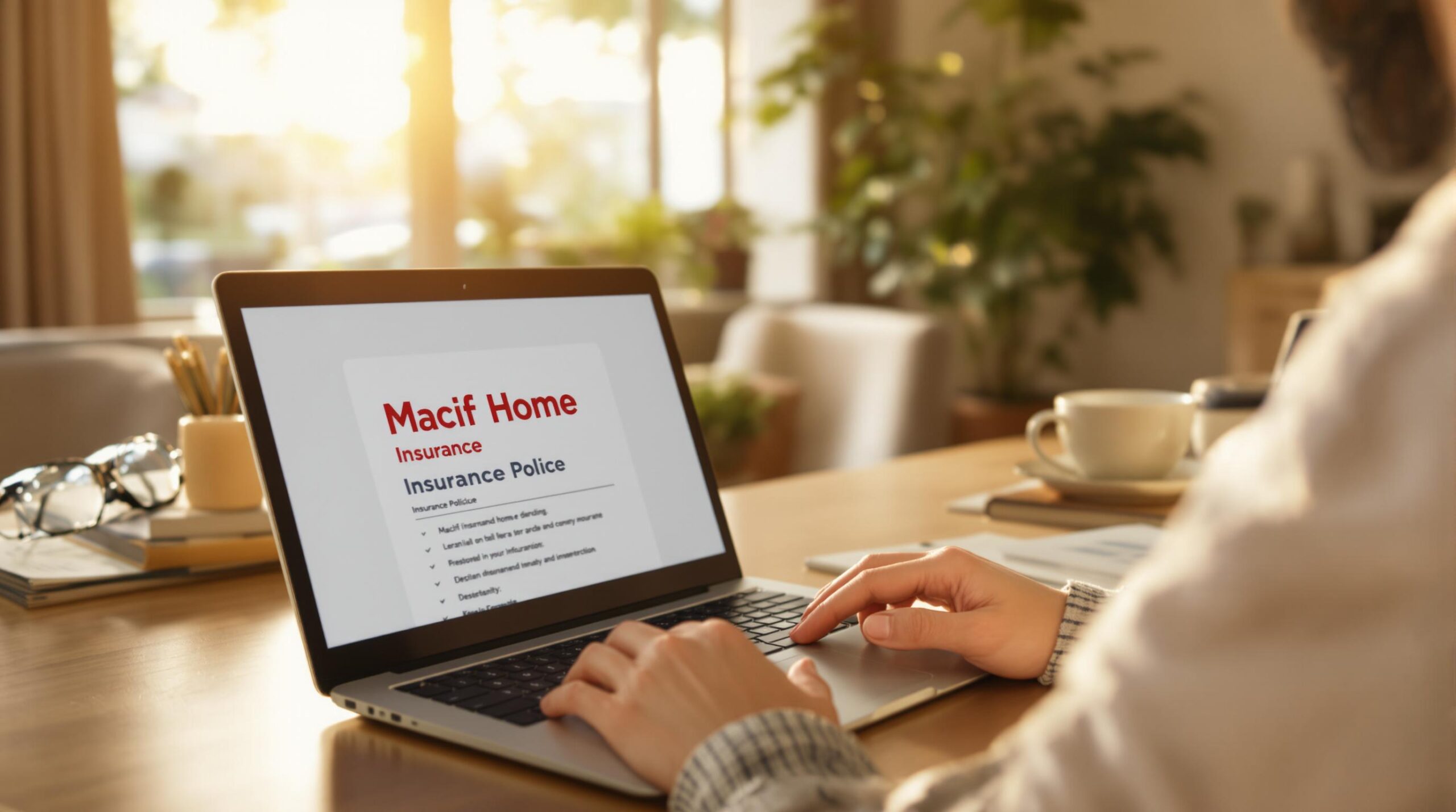 Person using laptop to view Macif Home insurance policy.