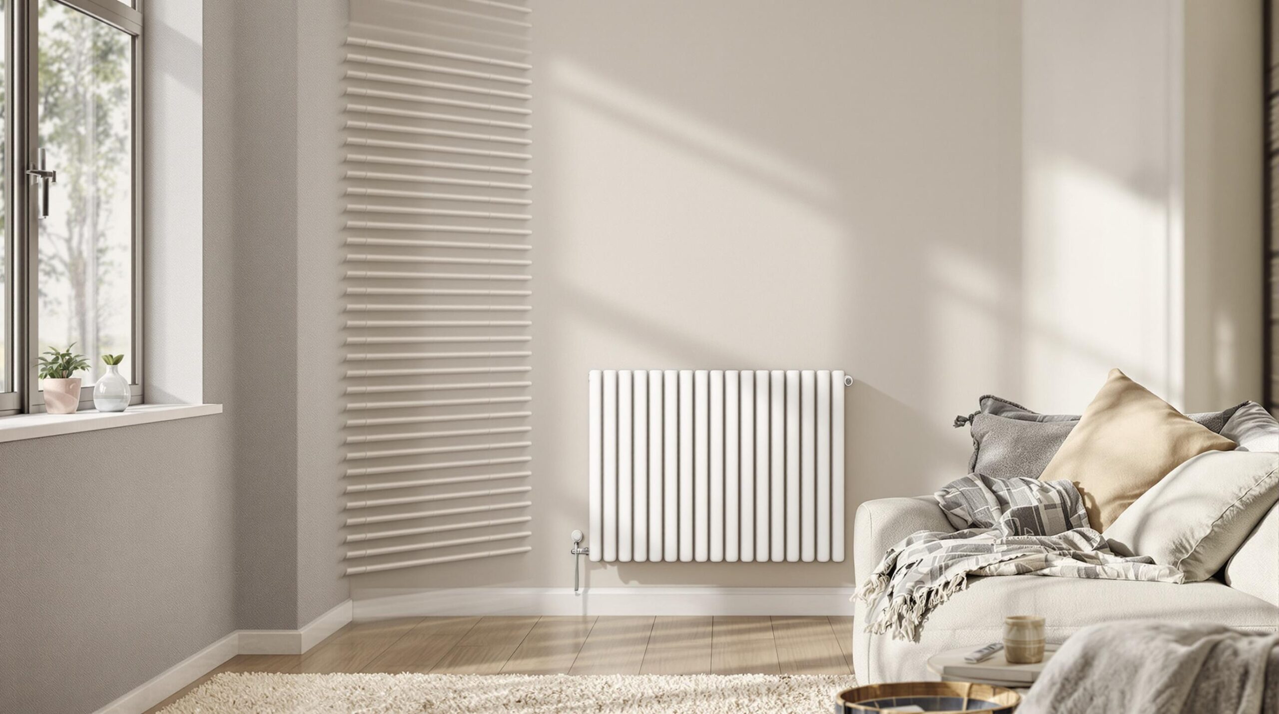 Living room with designer radiators
