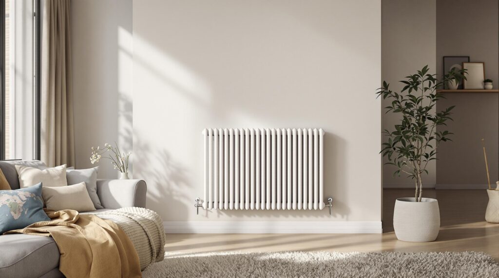 White radiator in a modern living room.