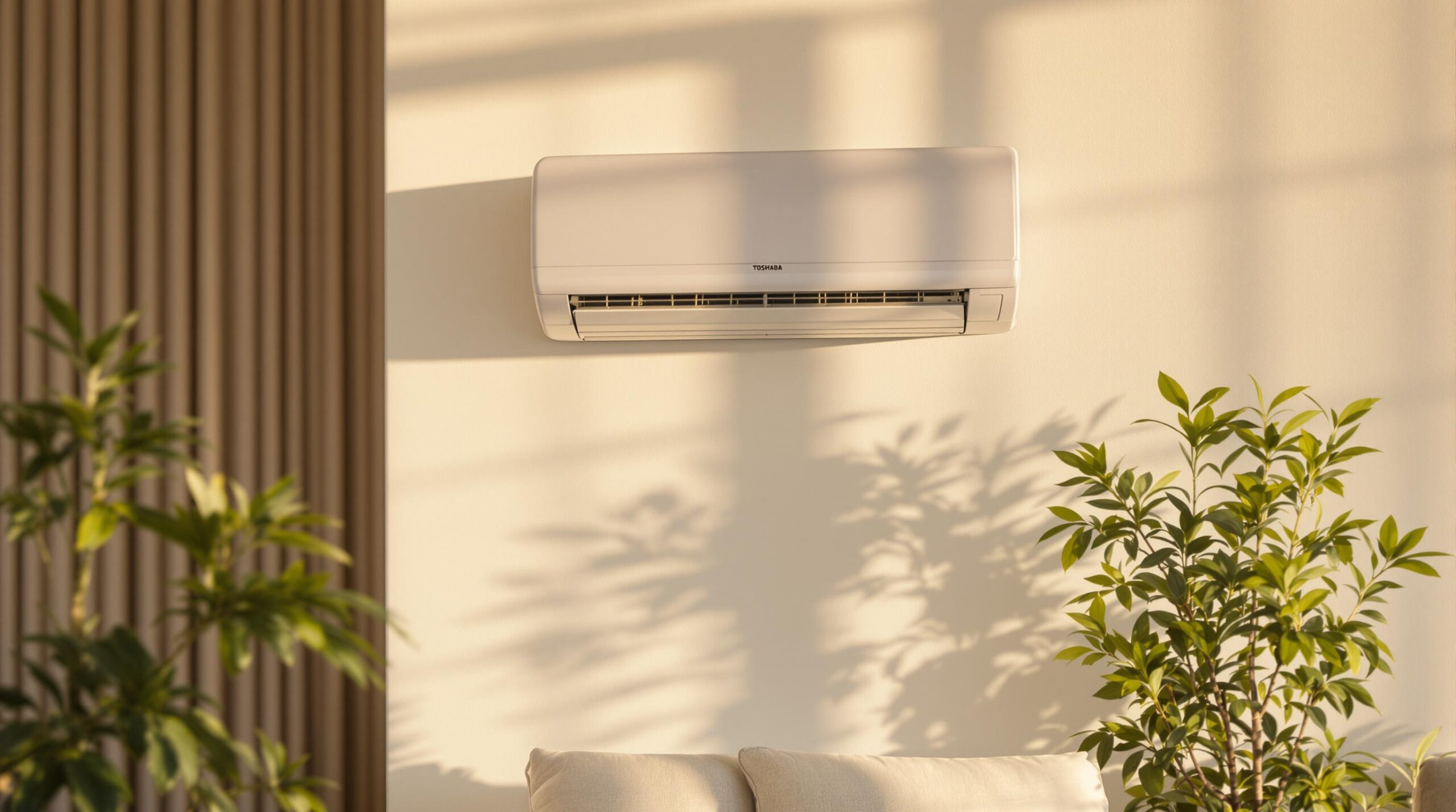 Toshiba air conditioner in a modern living room.