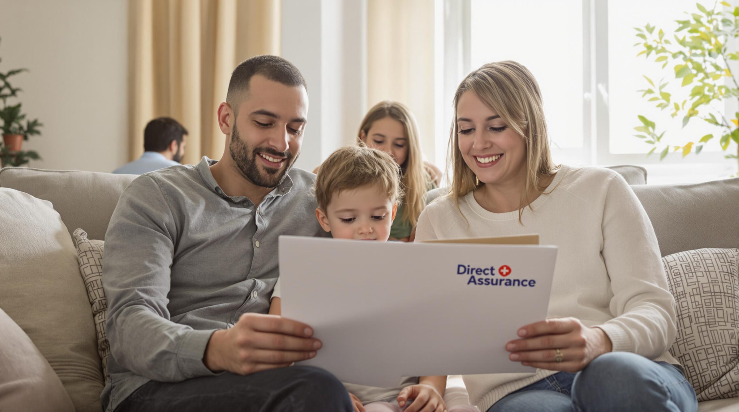 Family reading Direct Assurance document