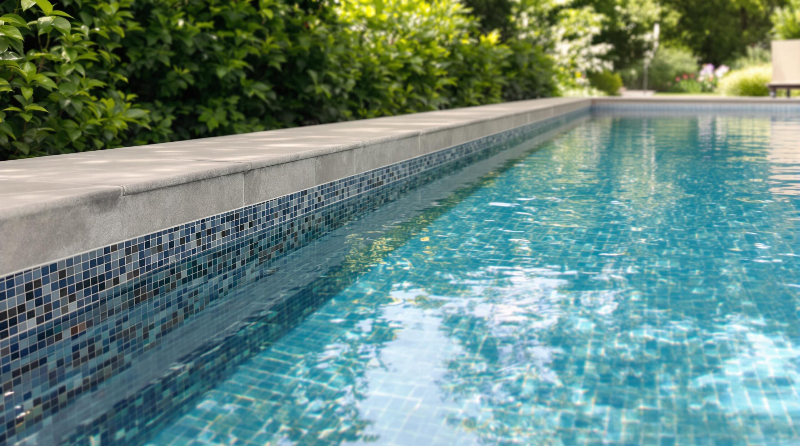 Piscine carrelée avec eau bleue