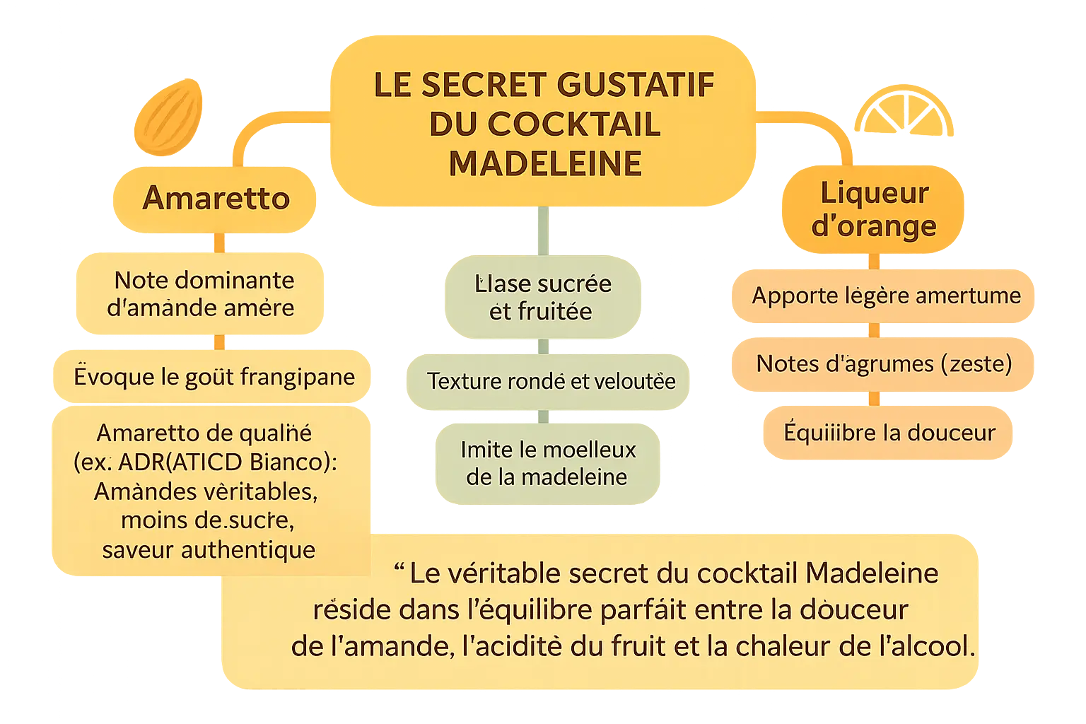 Cocktail madeleine : recette, variantes & amaretto 5 Cocktail Madeleine dans un verre à martini avec madeleine