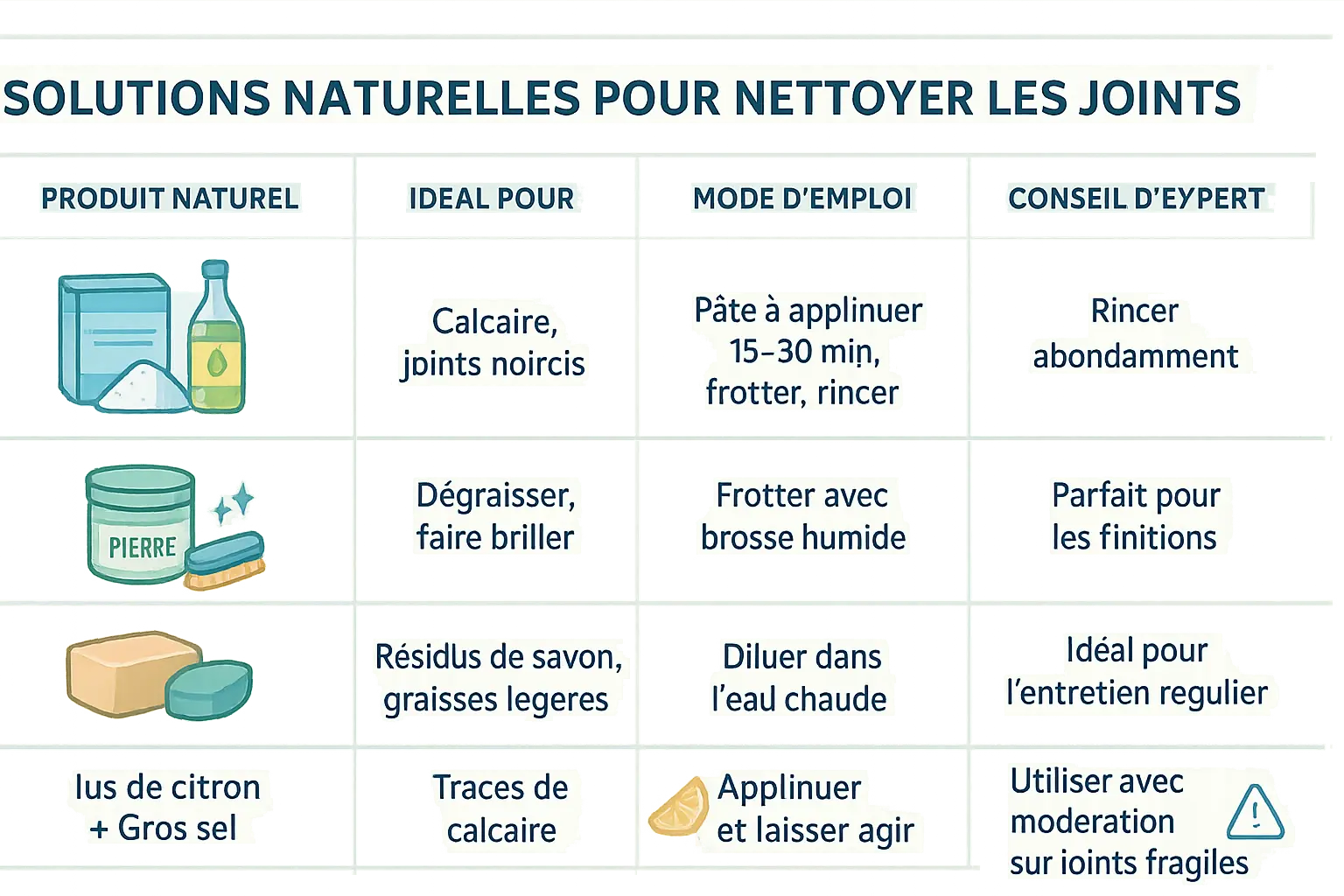 Nettoyage joint carrelage : comment nettoyer des joints encrassés 6 Illustration du nettoyage des joints de carrelage avec des produits naturels