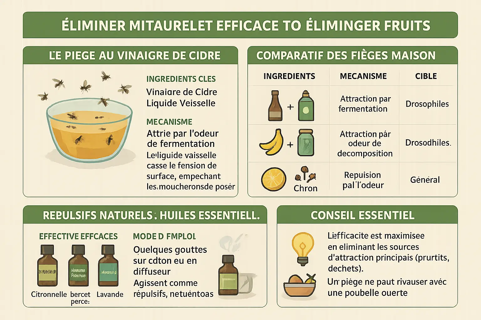 Éliminer moucherons cuisine : astuces naturelles 5 Piège à moucherons maison avec vinaigre de cidre