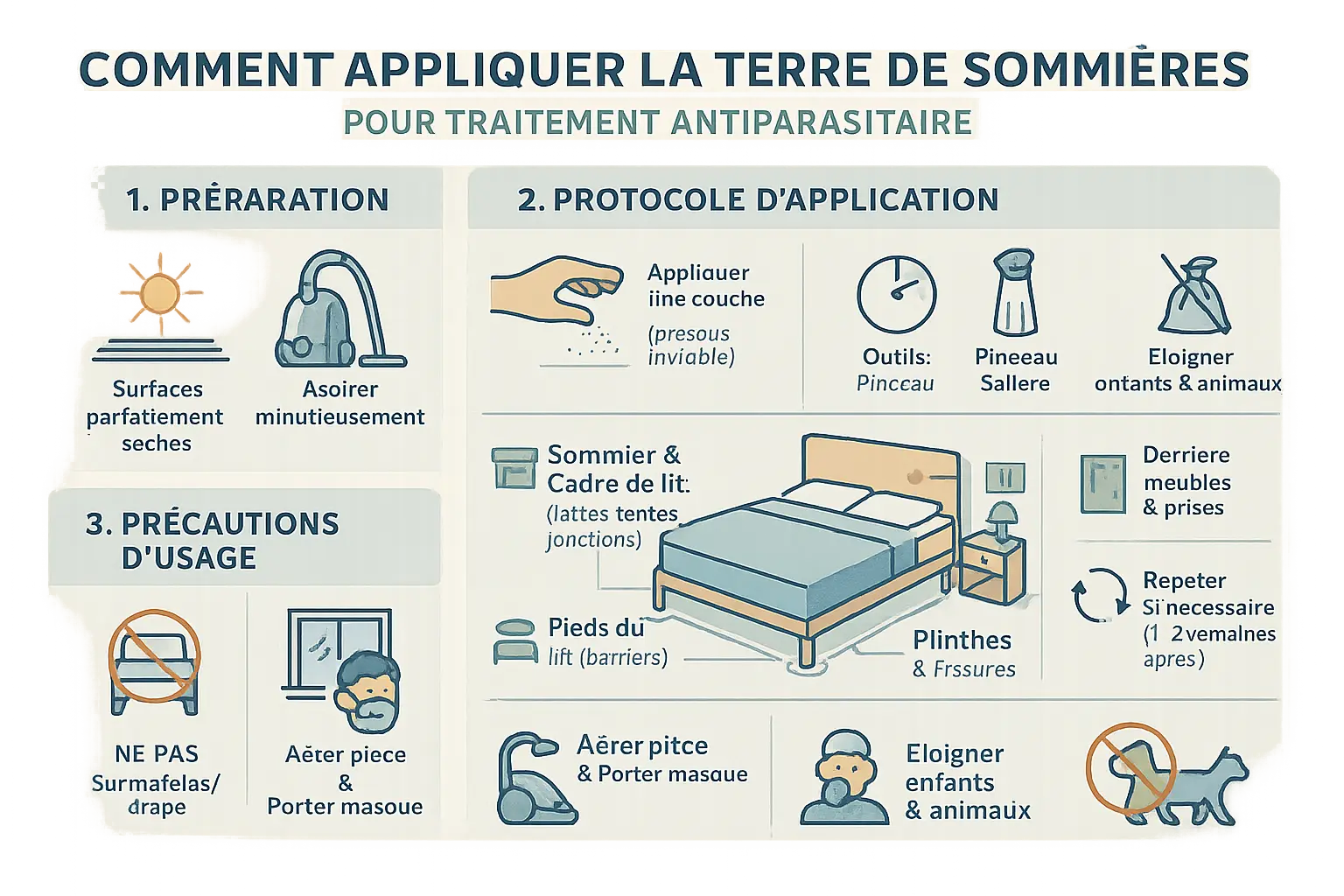 Terre de Sommières : Éradiquer punaises de lit 5 Application de la terre de Sommières sur un sommier
