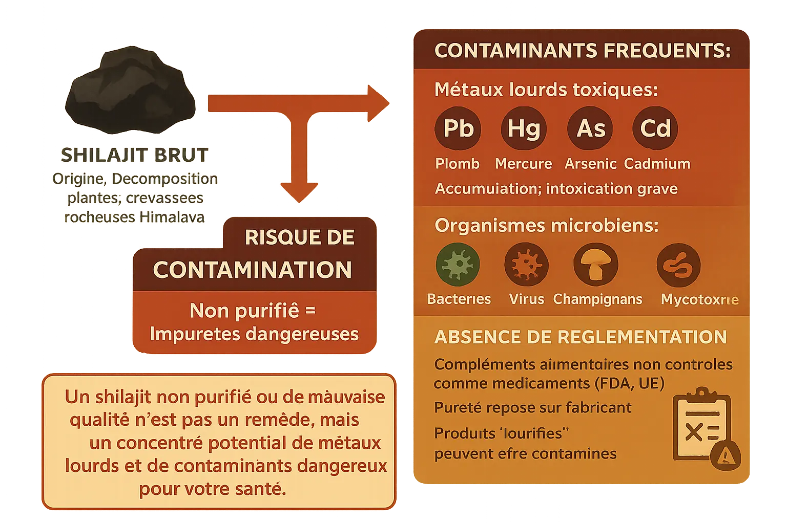 Shilajit danger : à éviter pour troubles digestifs 4 Shilajit en poudre et gélules sur fond naturel