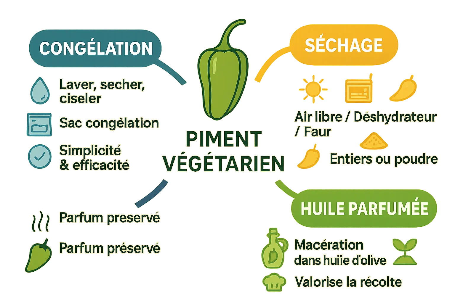 Piments végétariens frais et séchés sur une planche en bois