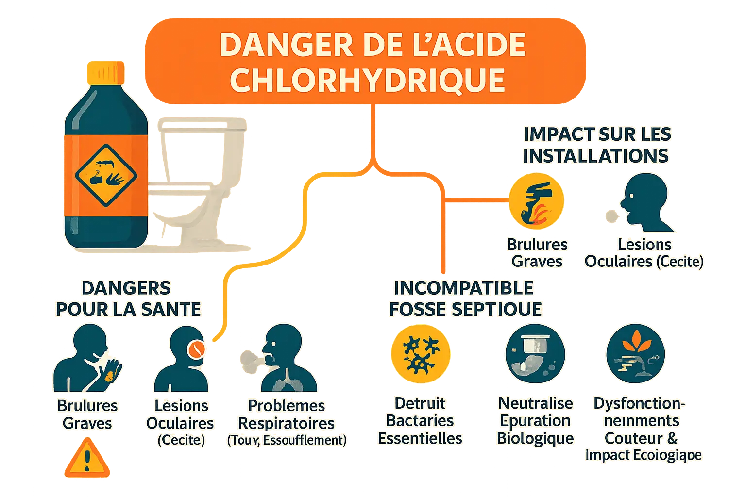 Acide chlorhydrique WC : risques et alternatives 4 Risques liés à l'utilisation de l'acide chlorhydrique sur les toilettes