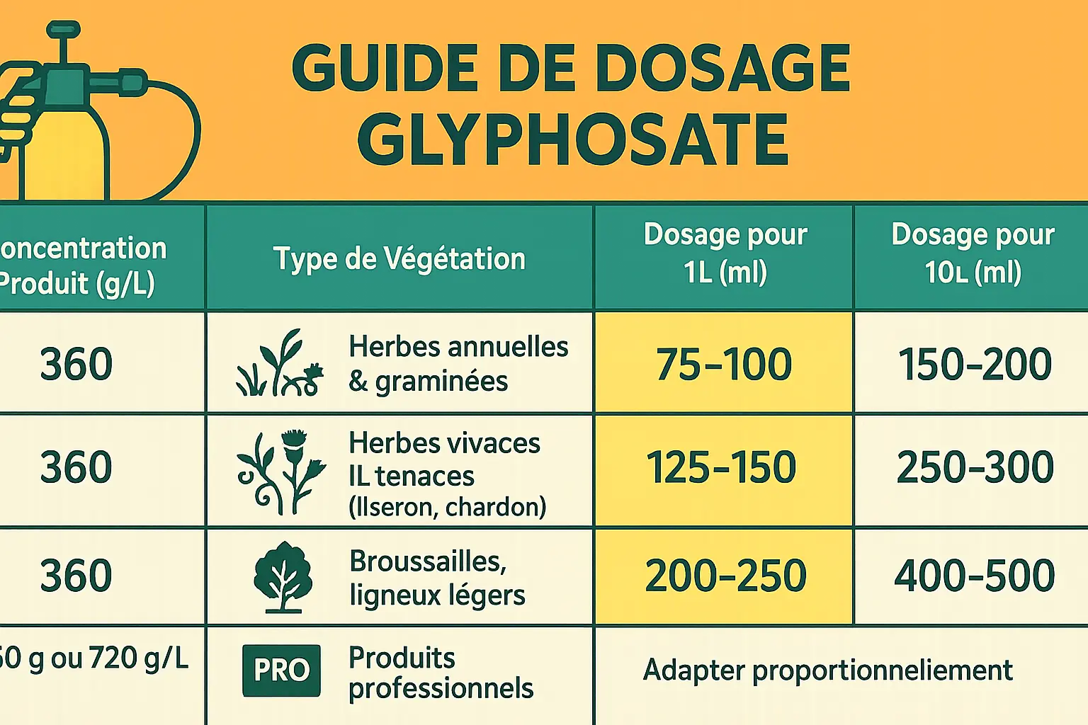 Épandage de glyphosate sur une surface herbeuse