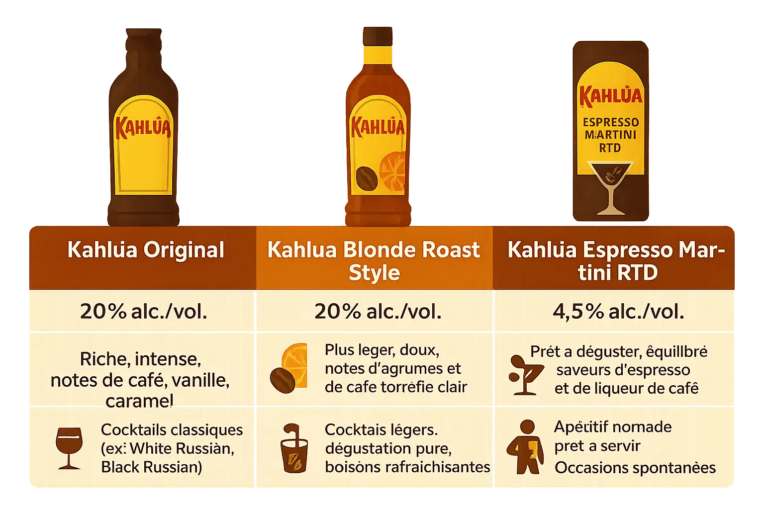 Kahlúa cocktails et bouteilles