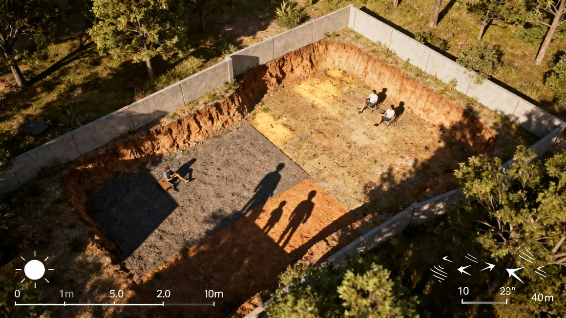 Plan photorealiste analyse terrain exterieur