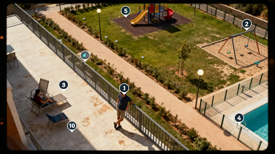 Plan détaillé aménagement extérieur zones terrasse sécurité