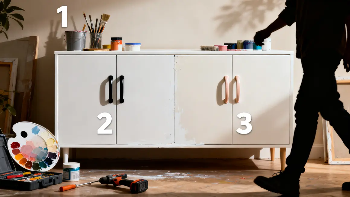 peinture meuble : avantages, limites et alternatives 2 avantages peinture meuble buffet blanc poignées noires