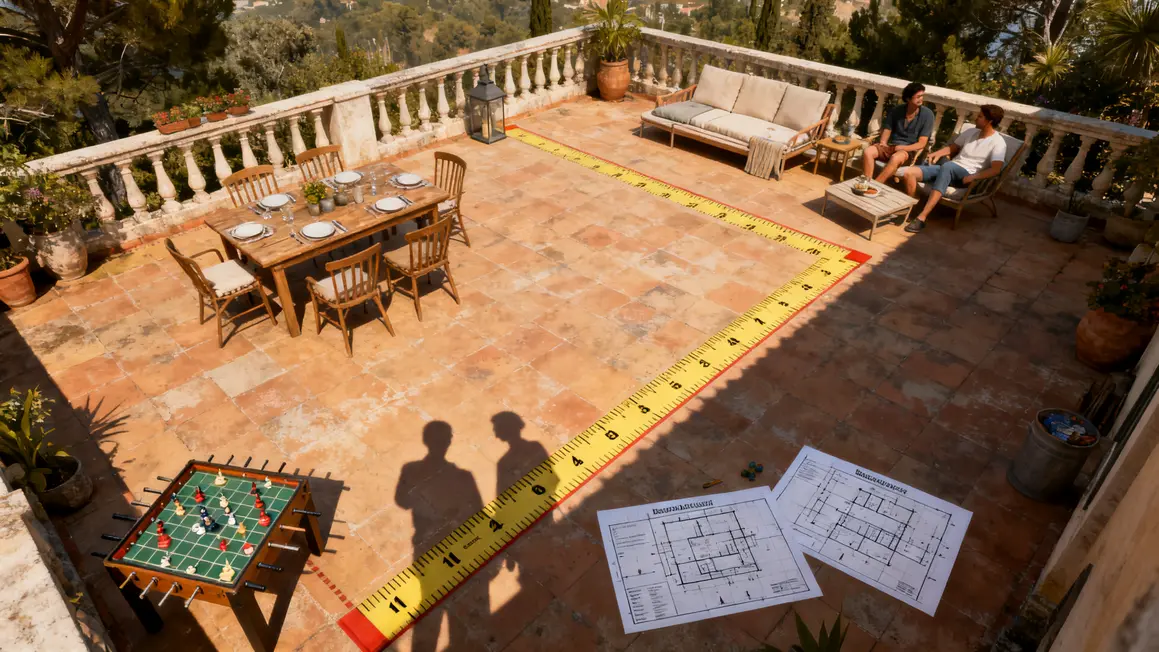 aménagement extérieur : avantages, limites et alternatives en petit budget 2 Croquis terrasse zones repas détente jeux budget aménagement extérieur