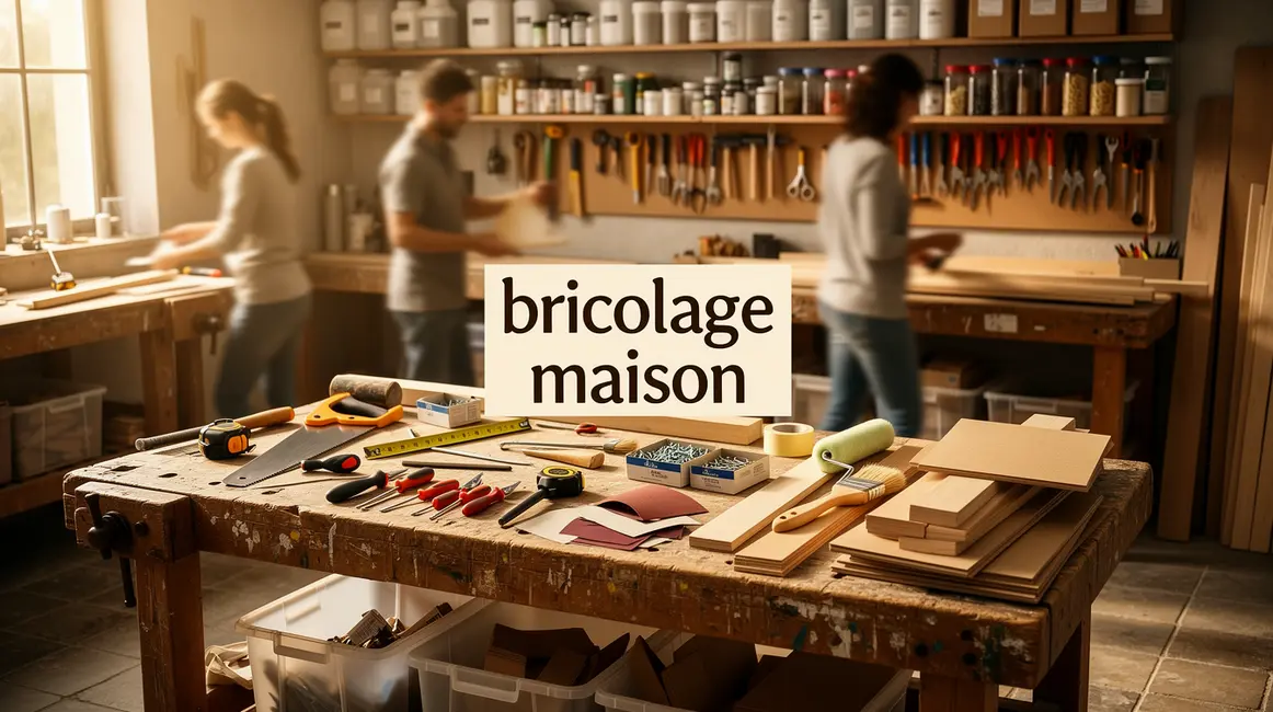 atelier bricolage maison avec outils et materiaux sur table