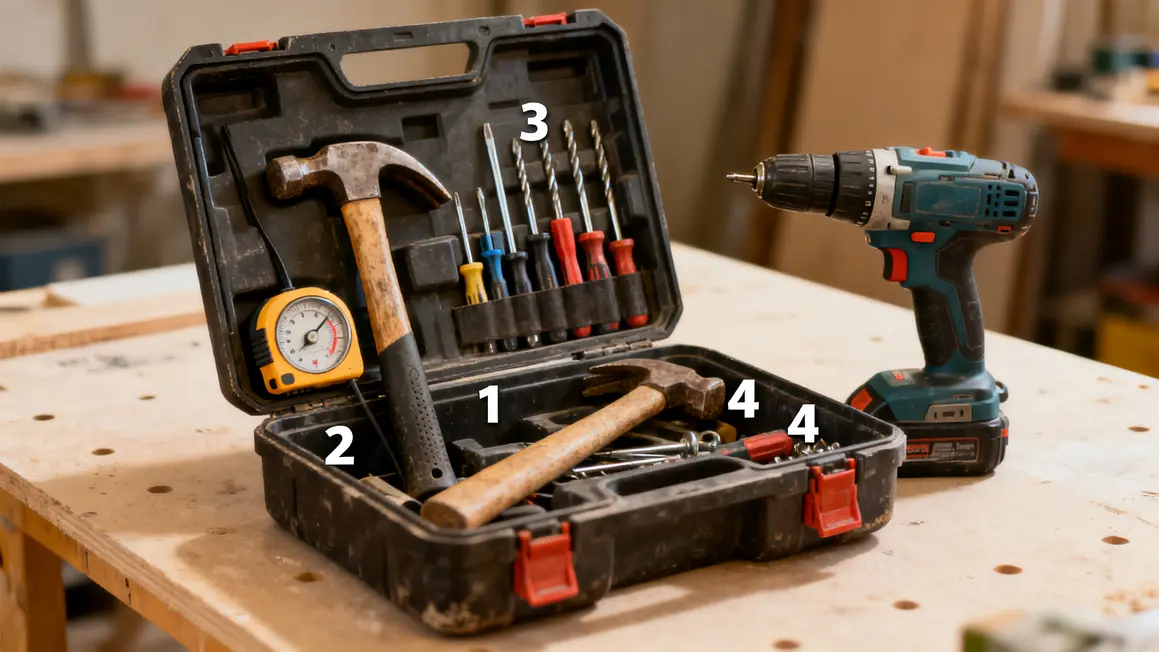 Boite a outils bricolage maison debutant sur plan de travail