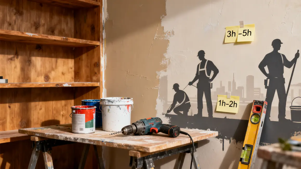 etagere bois et outils peinture bricolage maison