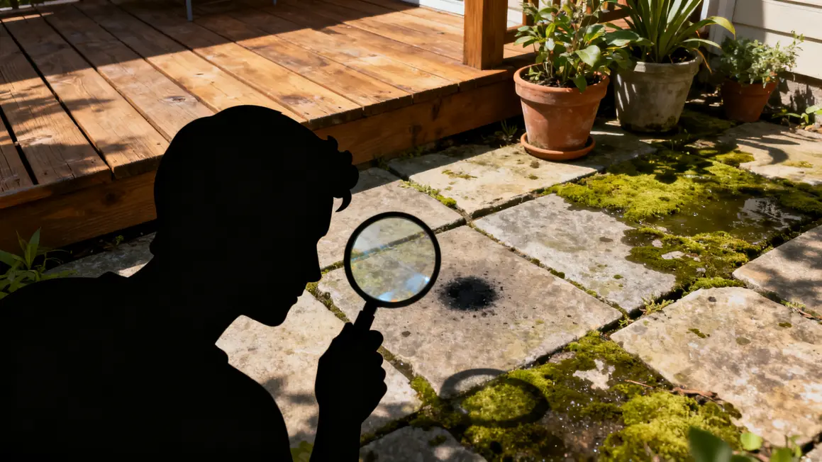 terrasse noircie : checklist avant de se lancer en petit budget 2 noircissement terrasse ombragée mousse inspection
