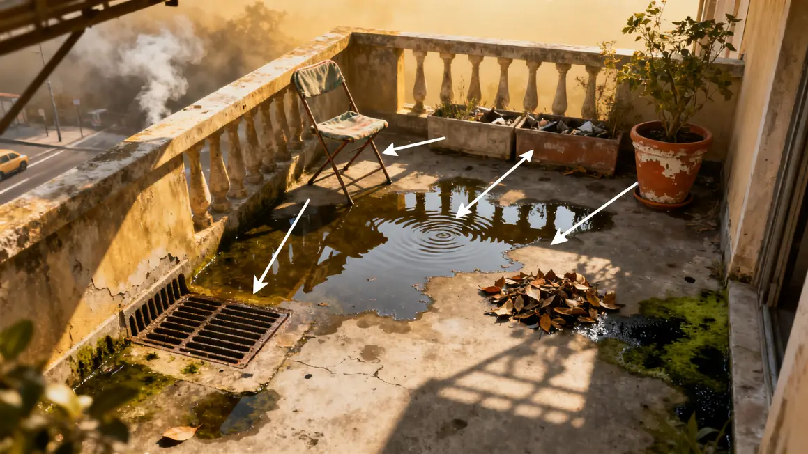 Schema causes terrasse noircie humidite pollution