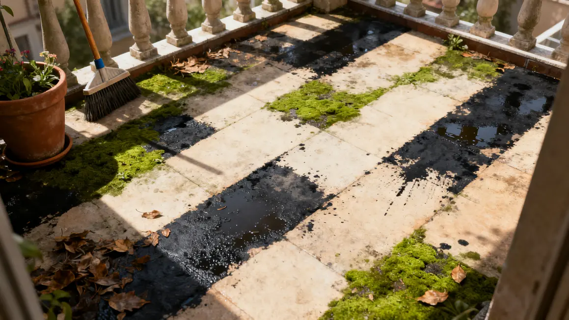 terrasse noircie : bonnes pratiques pour un résultat durable 2 taches noires mousses humidite terrasse exterieure