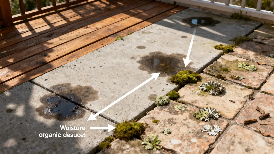 causes du noircissement sur terrasse bois beton dalles