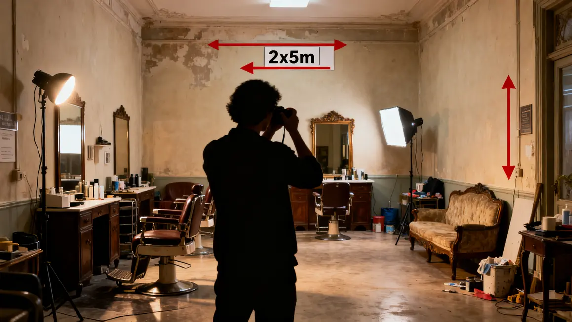 Évaluation salon, prise de mesures, coins encombrés
