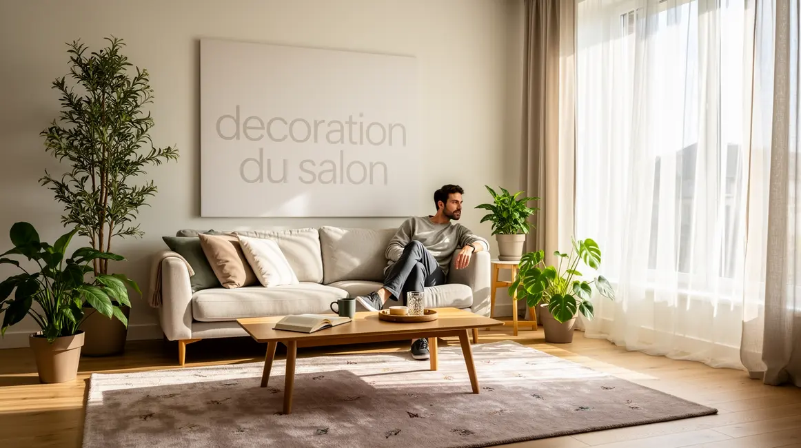 décoration du salon : guide débutant sans jargon 9 Salon lumineux moderne avec canape, plantes et tapis doux