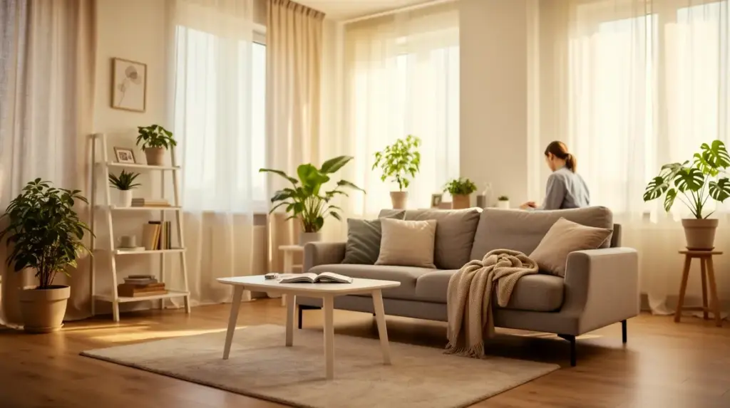 Salon moderne lumineux, décoration minimaliste, petit budget