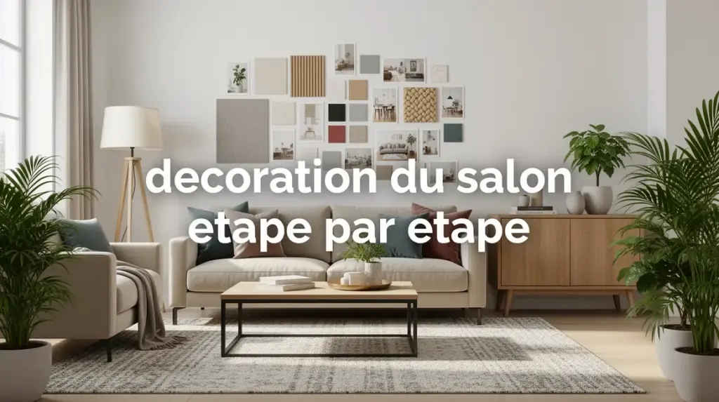 Vue salon moderne décoré étape par étape, style chaleureux