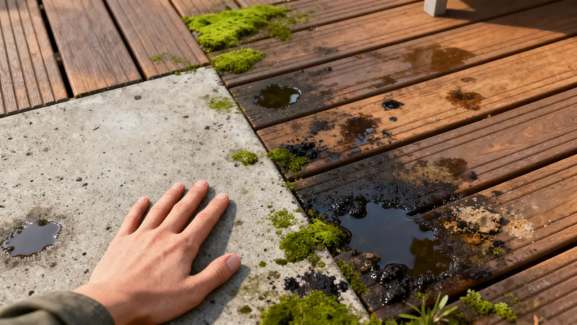 terrasse noircie : conseils concrets pour éviter les pièges 2 plan terrasse bois beton mousse flaques