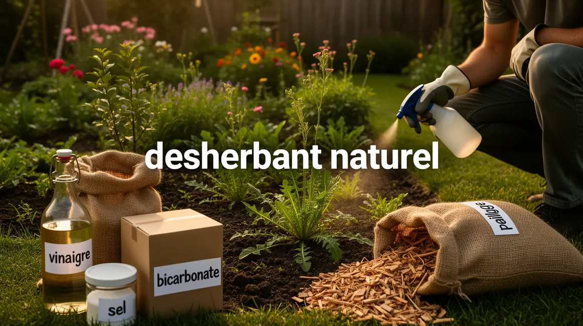 désherbant naturel appliqué dans un jardin