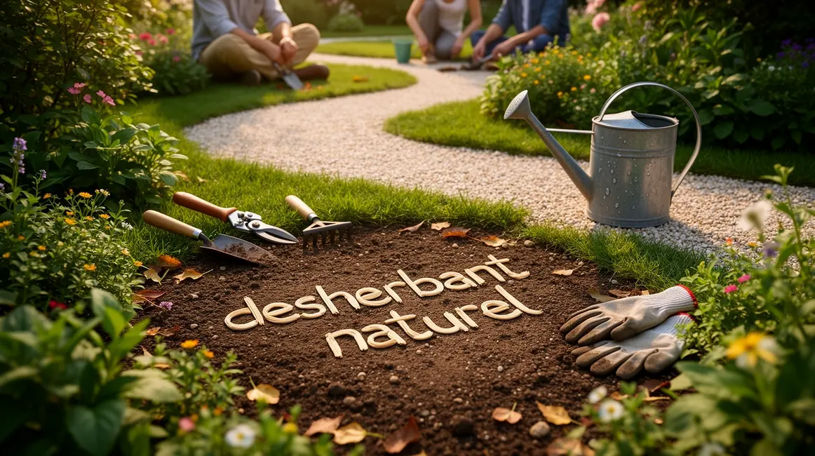 désherbant naturel : bonnes pratiques pour un résultat durable 4 désherbant naturel sur jardin écologique avec outils