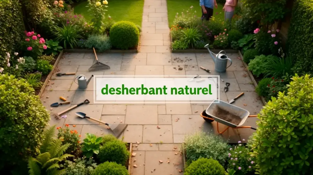 vue jardin terrasse allee avec desherbant naturel