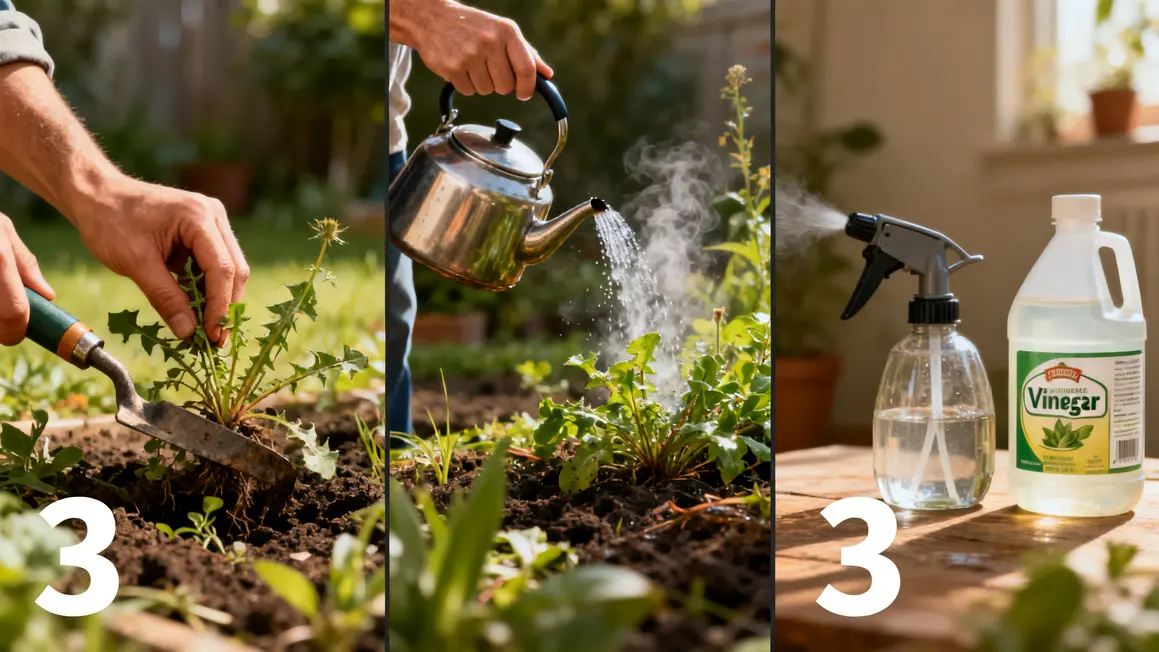 Trois methodes de desherbant naturel dans un jardin