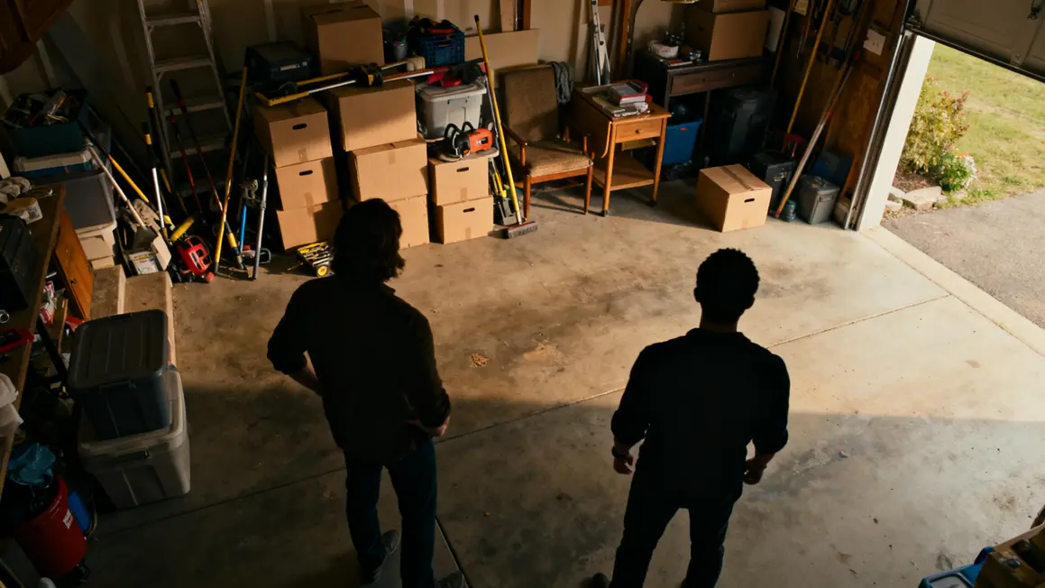 rangement garage : erreurs fréquentes à éviter en petit budget 2 Garage encombré vu de dessus, objets entassés