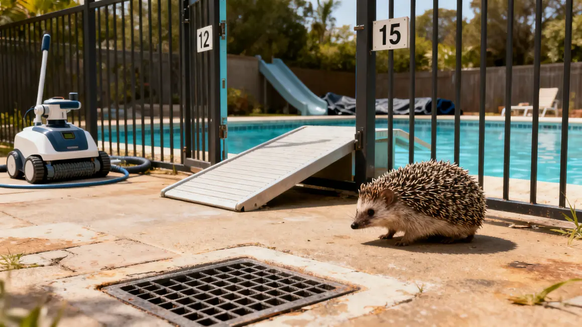 herisson pres piscine cloture ouverte rampe