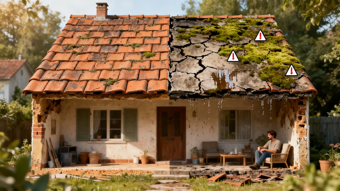 Toiture avant après entretien dégâts mousses humidité