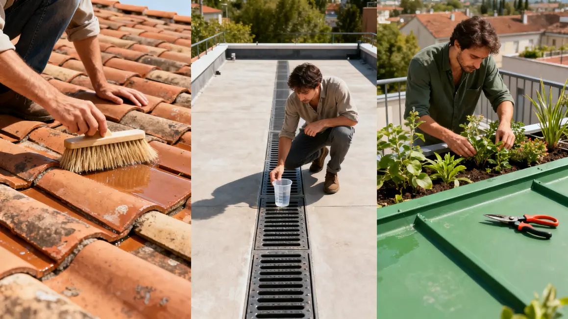 Entretien de la toiture : les bons réflexes pour éviter les dégâts 3 gestes entretien tuiles terrasse vegetalisee outils