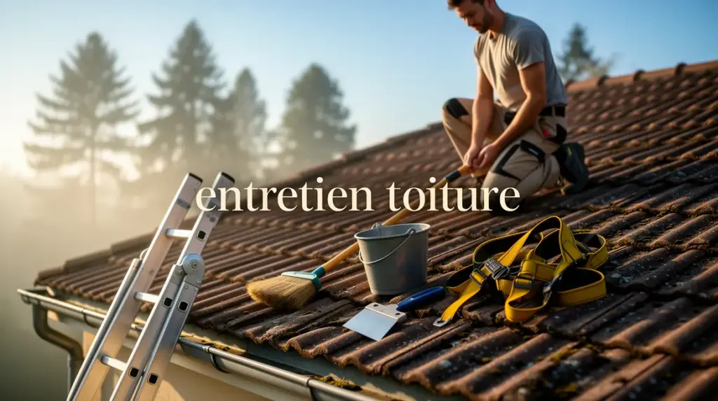 Toit maison propre sous la lumière avec outils entretien