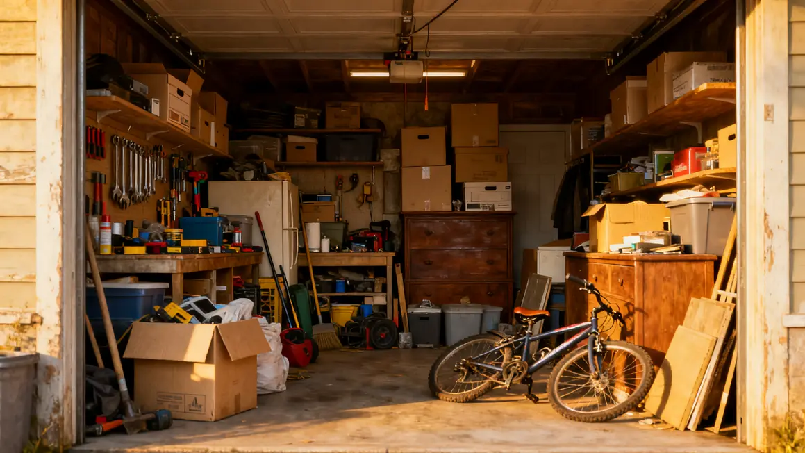 Comment réussir rangement garage étape par étape en petit budget 2 garage encombré objets empilés et outils mélangés
