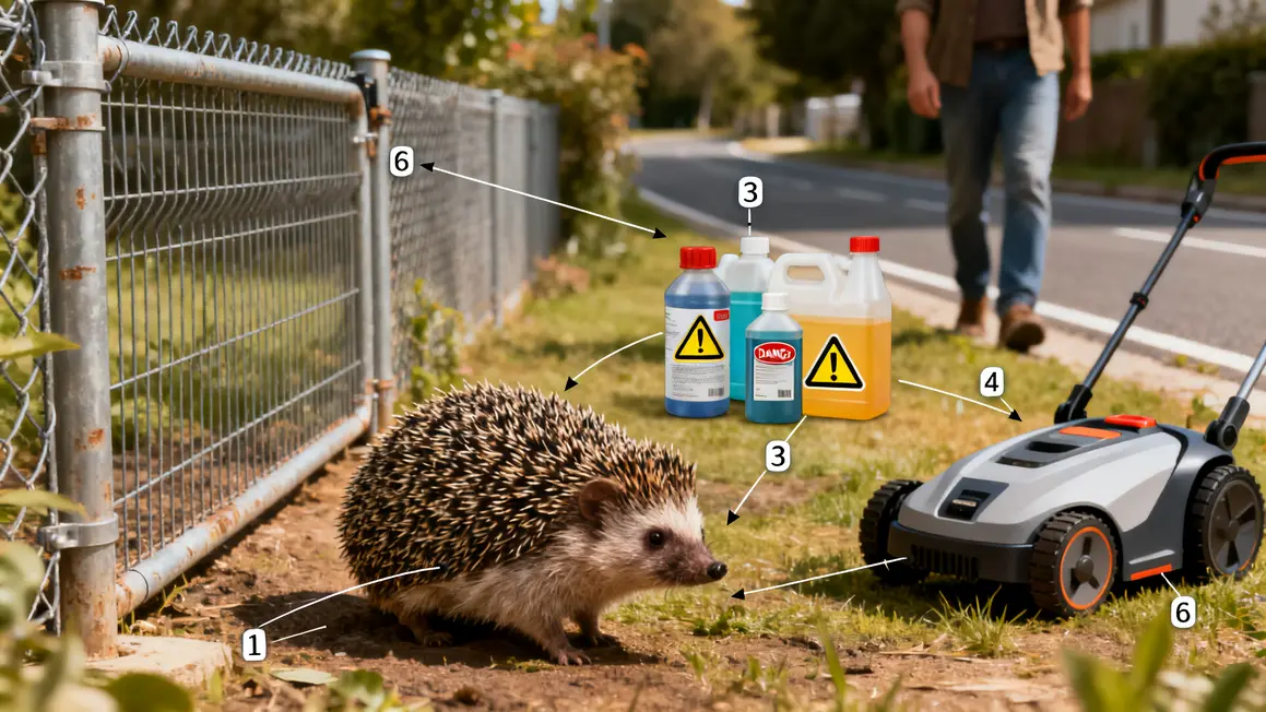 hérisson au jardin en 2026 : points clés à connaître 3 herisson au jardin en 2026, cloture, produits chimiques, robot tondeuse, route