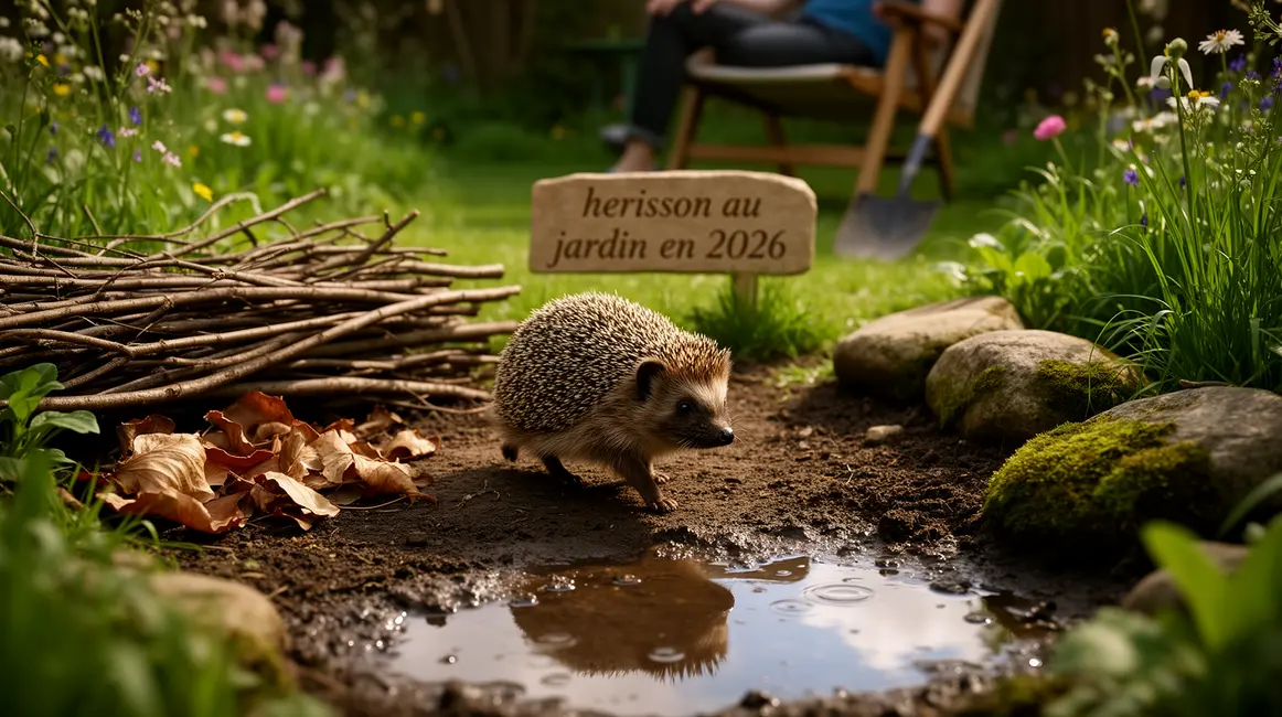 herisson au jardin en 2026, tas de branches, points d'eau, zone ombre