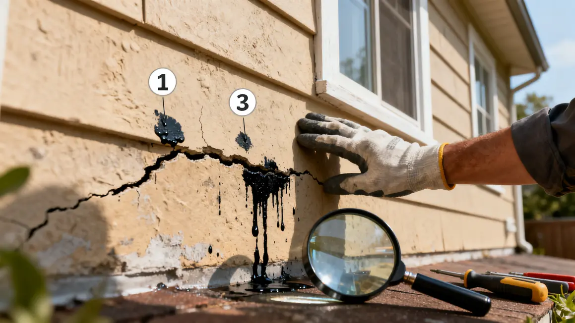 main gantee inspecte facade maison fissure taches