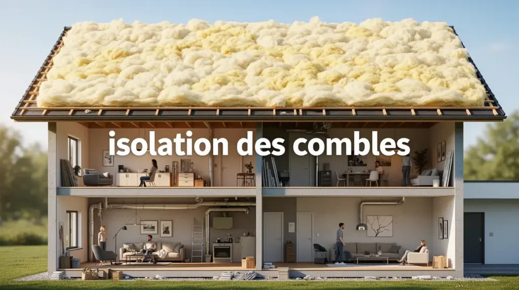 Coupe transversale maison isolant toiture isolation des combles