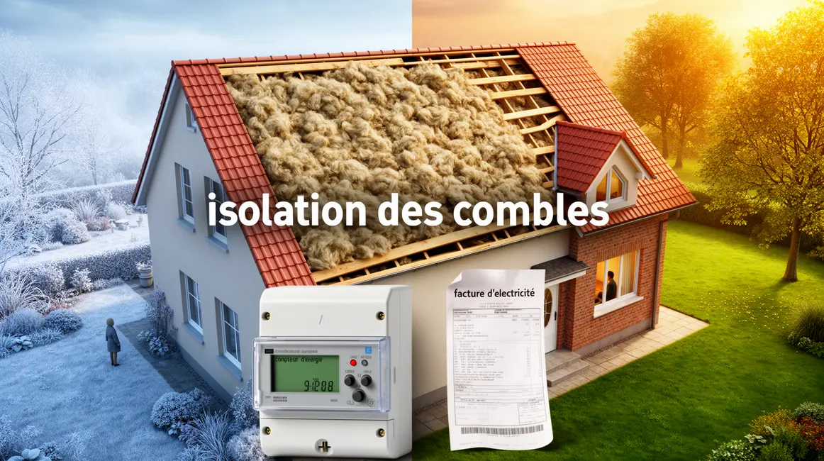 Bien choisir isolation des combles : méthode simple et fiable en petit budget 1 Isolation des combles d'une maison, laine épaisse sous toiture