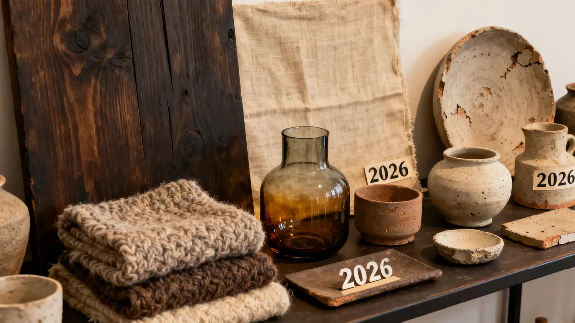 décoration du salon en 2026 : points clés à connaître en petit budget 3 matieres salon 2026 bois laine lin ceramique