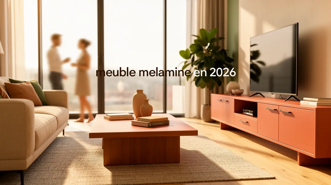 meuble mélaminé en 2026 : points clés à connaître 15 salon moderne meuble melamine tendance 2026 terracotta vert beige