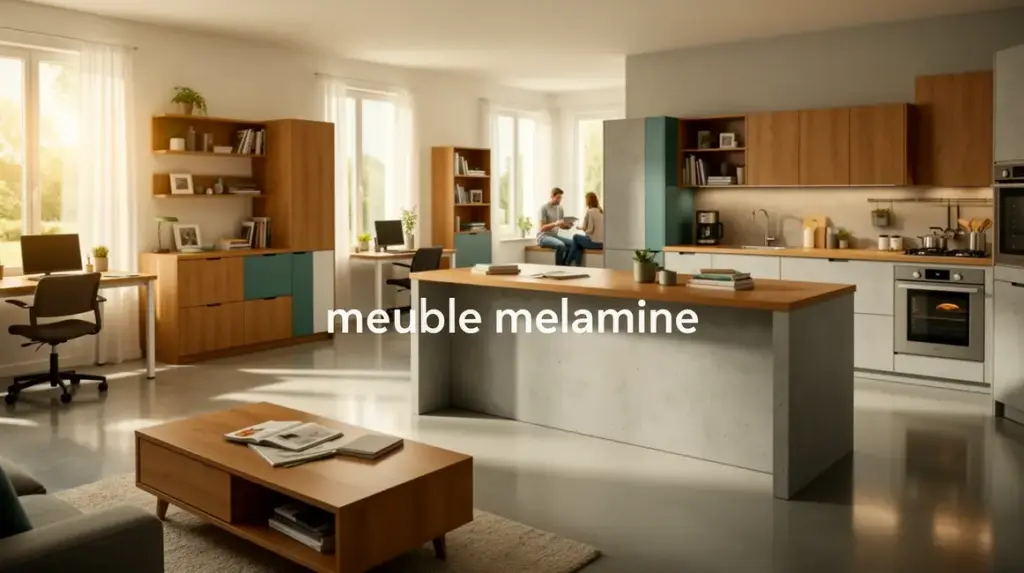Vue d'ensemble meubles melamine intérieur moderne
