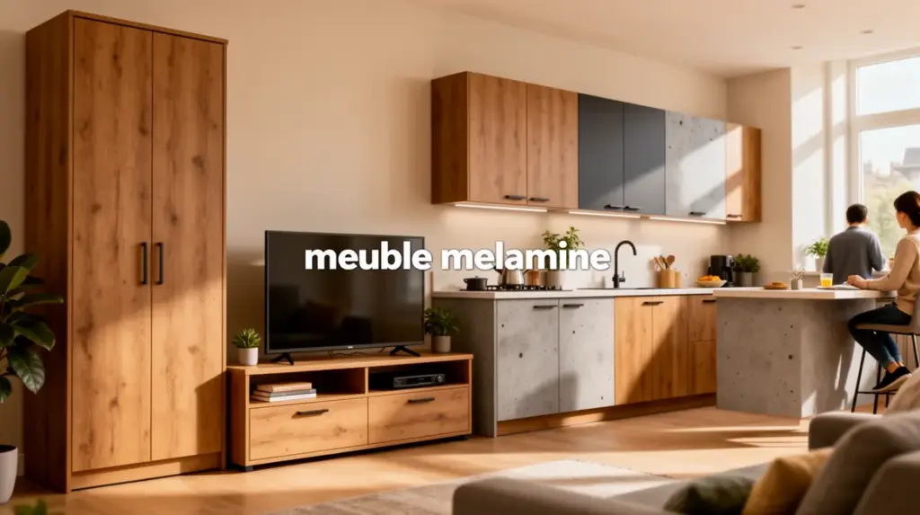 meubles melamine moderne imitation bois beton couleur